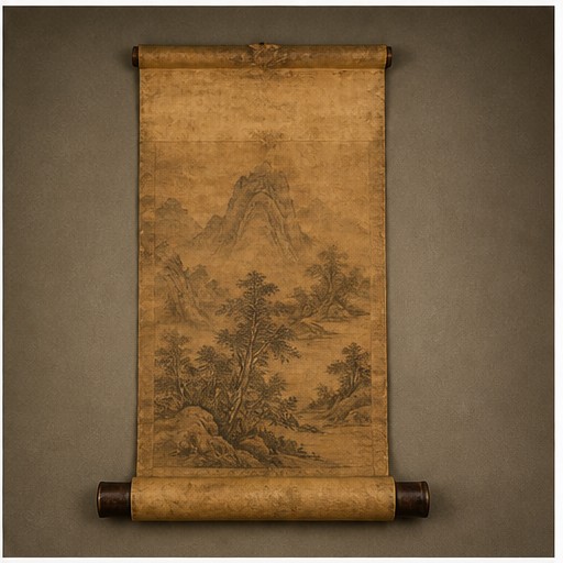 旧藏山水设色画轴